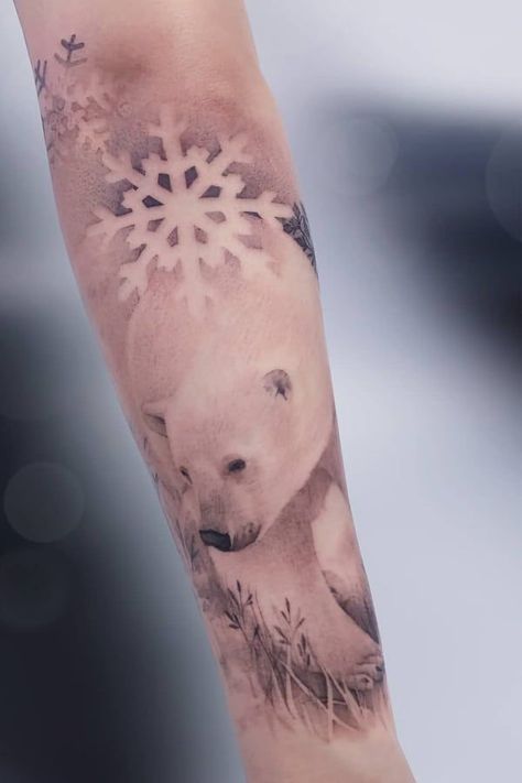 Top 66 Polar Bear Tattoo Ideas In 2021 [Symbolism, Meanings, And More] Geometric Bear Tattoo, Polar Bear Tattoo, Snow Tattoo, Tattoo Black And Grey, Bear Tattoo Designs, Geometric Bear, Forest Tattoos, Bear Tattoos, Theme Tattoo