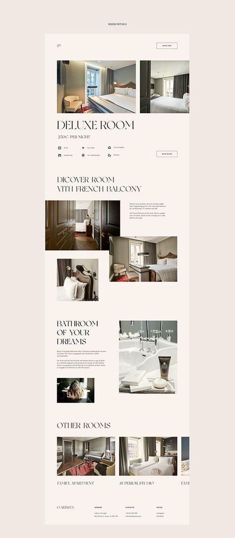 O Artista hotel website on Behance Airbnb Web Design, Website Gallery Design Layout, Hospitality Website Design, Unique Website Design Inspiration, Boutique Hotel Website Design, Boutique Hotel Website, Hotel Website Design Inspiration, Hotel Ads Creative, Apartment Website Design