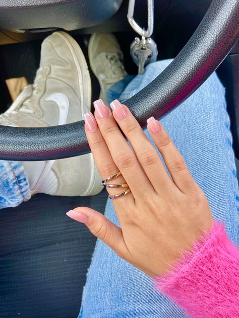 Pink Nails Transparent, Light Pink Transparent Nails, Transparent Pink Nails Acrylic Short, Pink Jelly Nails Acrylic Short, Jelly Pink Nails Short, New Mum Nails, Pink Solar Nails, Short Mommy Nails, Solar Pink Nails