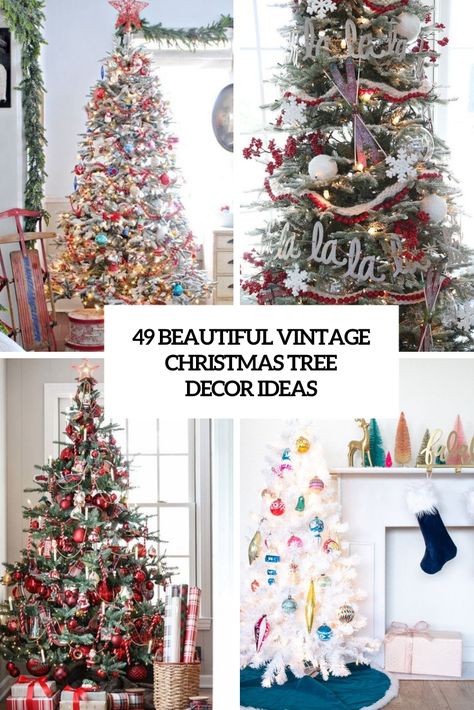 49 Beautiful Vintage Christmas Tree Ideas Vintage Christmas Tree Ideas, 70s Christmas, Vintage Christmas Tree Decorations, Christmas Tree Decor Ideas, Tree Decor Ideas, A Vintage Christmas, Natural Christmas Decor, Retro Christmas Tree, Flocked Christmas Trees Decorated