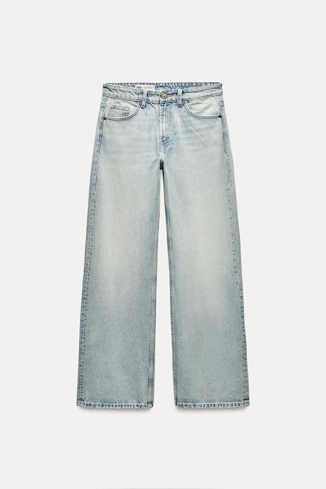 MID WAIST - WIDE LEG - FULL LENGTH Five pocket jeans with a mid waist and belt loops. Front zip and metal button closure. Adrette Outfits, Full Length Jeans, Mid Waist Jeans, Jeans Cargo, Shirt Blouses Tops, Cardigan Sweater Jacket, Jeans Rock, Jeans Light, Zara Jeans