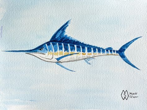 Blue Marlin Painting, Marlin Fish Drawing, Swordfish Painting, Sailfish Painting, Marlin Drawing, Marlin Painting, Watercolor Fish Painting, Watercolour Fish, Fish Watercolor Painting