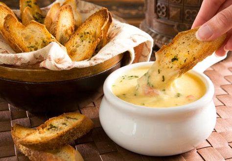 Nugget Markets Gouda Fondue with Herbed Crostini Recipe Gouda Cheese Fondue, Fondue Recipes Cheese, Crostini Recipes, Queso Fundido, Fondue Recipes, Gouda Cheese, Football Food, Appetizer Dips, Food 52