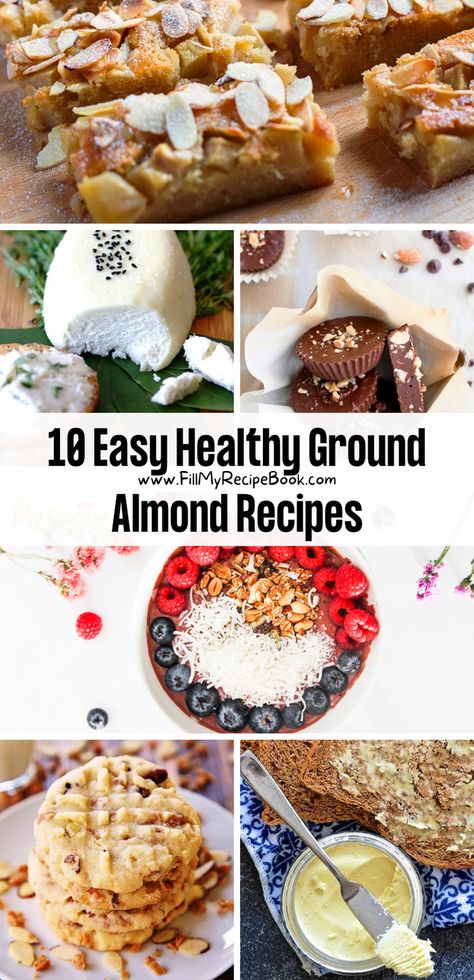 We share a few easy healthy recipe ideas to create with ground almonds, make snacks that are vegan friendly and cookies or biscuits and health bars and smoothies with fruit, an almond butter, ground almond flour. even milk and cheese and more to choose from. Ground Almonds Recipes, Recipes Using Ground Almonds, Ground Almond Recipes, Raw Almonds Recipes, Almonds Recipe Healthy, Almond Recipes Baking, Gluten Free Savory, Savory Desserts, Nut Butter Recipes