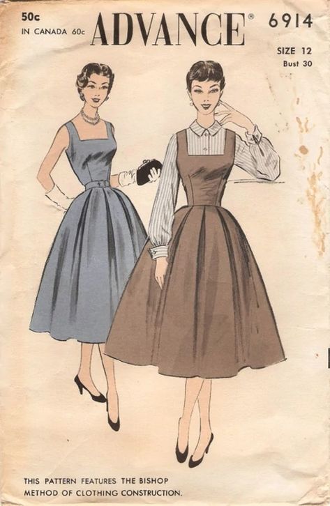 Advance 6914 | Vintage Sewing Patterns | Fandom Dress And Blouse, Vintage Clothes Patterns, Patron Vintage, Wide Skirt, 20th Century Fashion, Vintage Dress Patterns, Fashion 1950s, Blouse Sleeveless, Vestidos Vintage