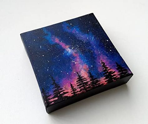 galaxy painting - Google Search Nightscape Painting, Art Northern Lights, Galaxy Wall Art, Hand Painted Wooden Box, Constellation Art, Bee Painting, Painted Wooden Boxes, Paintings Wall, Small Canvas Paintings