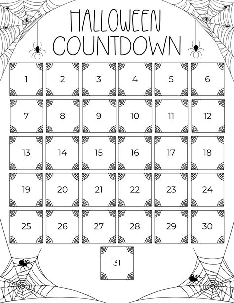 Free Printable Halloween Countdown Calendar Halloween Word Search Printables, Halloween Signs Diy, Halloween Calendar, Halloween Advent Calendar, Printable Halloween Tags, Fun Halloween Activities, Halloween Countdown Calendar, Halloween Themes Decorations, Free Halloween Coloring Pages