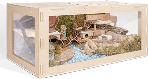 Hamsters might be small but they actually require a lot of space and room for making tunnels and burrowing. This is a great enclosure that is large enough to accomodate all your hamster needs. Hamster Cage Ideas, Hamster Habitat, Hamster Wheel, Syrian Hamster, Small Animal Cage, Hamster Cage, Pet Urine, Gerbil, Pet Cage