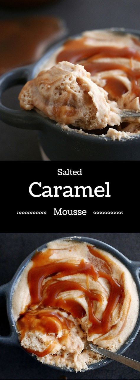 Creamy Salted Caramel Mousse – A combination of creamy, salty, fluffy and sweet. The perfect dessert for any occasion. Salted Caramel Mousse, Mousse Dolce, Caramel Mousse, Dessert Parfait, Caramel Desserts, Mousse Recipes, Caramel Recipes, Cake Fillings, Creamy Desserts