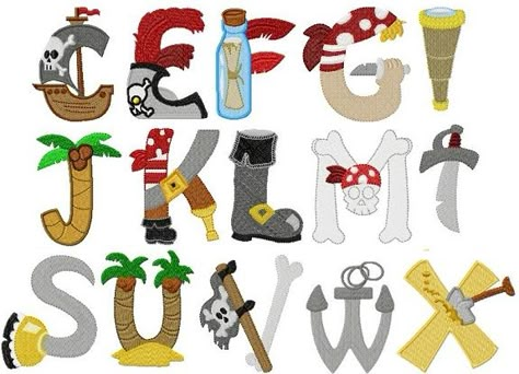 Pirate Numbers, Pirate Alphabet Letters, Pirate Letters, Pirates School Theme, Pirate Font Free, Pirate Clip Art Free, H Alphabet, Machine Embroidery Alphabet, Commercial Embroidery Machine