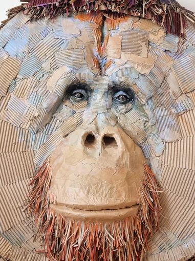 Josh Gluckstein Artist | Cardboard Portrait Home Decor, Expressive Portraits, Cardboard Animals, Paper Mache Mask, Animal Art Projects, Paper Mache Animals, Cardboard Sculpture, Colossal Art, Recycled Cardboard