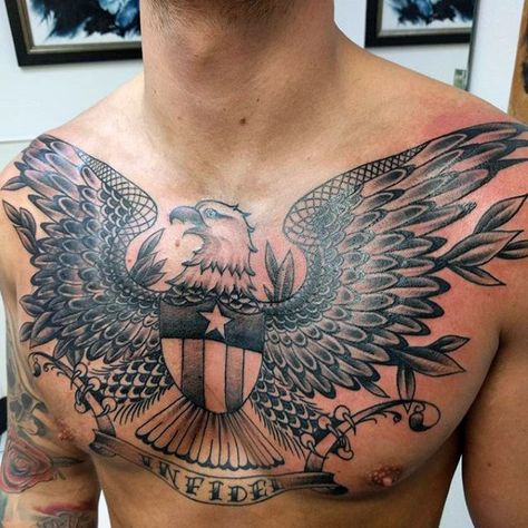 90 Bald Eagle Tattoo Designs For Men - Ideas That Soar High We The People Chest Tattoo, Patriotic Chest Tattoo Men, Bald Eagle Chest Tattoo Men, Army Eagle Tattoo, American Traditional Eagle Chest Tattoo, American Chest Tattoo, Eagle Back Tattoo Men, Eagle Chest Tattoo Men, Eagle Tattoo Chest