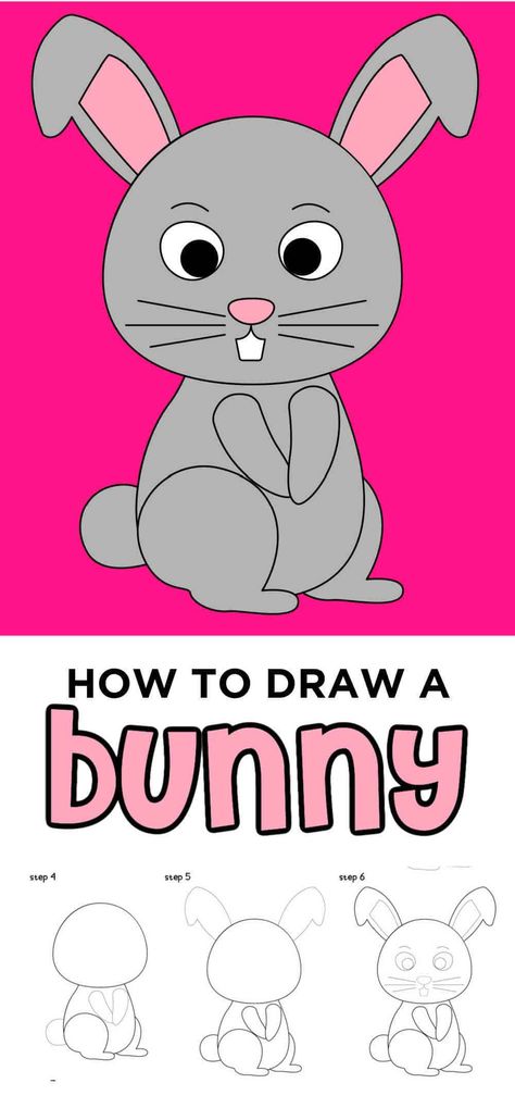 Draw A Bunny, Bunny Activities, Bunny Paws, Easy Step By Step Drawing, April Art, Drawing Lessons For Kids, How To Draw Steps, Bunny Drawing, Drawing Tutorials For Kids