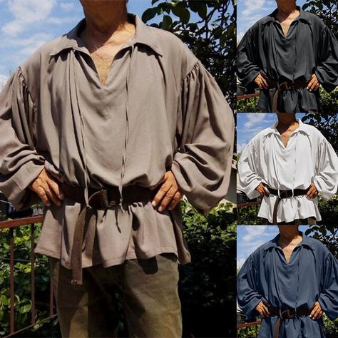 Fluffy Sleeves Blouse, Peasant Outfit, Medieval Shirt, Vampire Cosplay, Mens Tunic, Fluffy Sleeves, Ren Faire Outfits, Pirate Shirt, Prince Costume