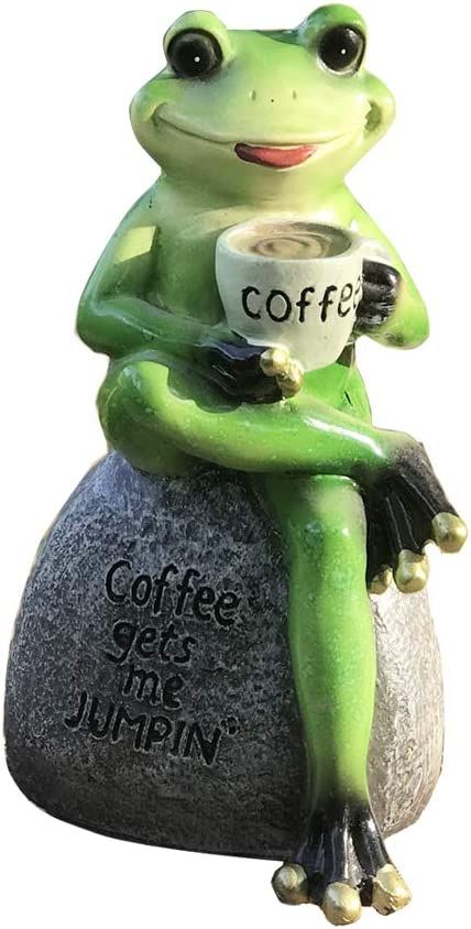 Creative Green Frog Sitting on Stone Statue Drinking Coffee Indoor Outdoor Garden Statue Decoration Collectible Frog Figurine Statue Model Sculpture Garden Frog Decor, Frog Sculpture, Frog Garden, Garden Frogs, Frog Statues, Garden Gnomes Statue, Frog Sitting, Health Poster, Frog Pictures