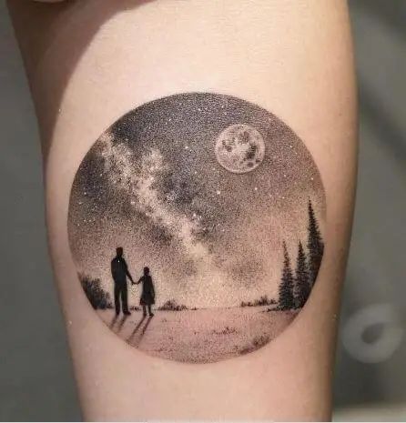 Tattoos For Women Cat, Night Sky Tattoos, Bison Tattoo, Darkside Tattoo, Circular Tattoo, Stag Tattoo, Cosmic Tattoo, Sky Tattoos, Night Tattoo