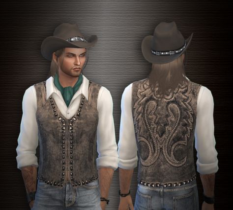 Alial Sim — Top with leather vest and cowboy hat Top: Download... Sims 4 Cowboy Clothes, Cowboy Sims 4 Cc Clothes, Ts4 Cowboy Cc, Cowboy Hat Sims 4 Cc, Sims 4 Cc Cowboy Hat, Sims 4 Cowboy Hat, Cowboy Sims 4 Cc, Sims 4 Cowboy Cc, Cowboy Hat Decor