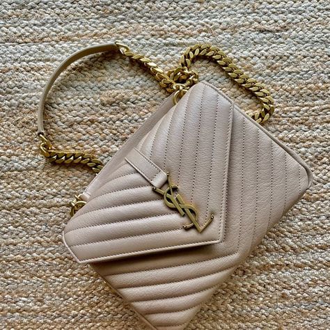 College Medium YSL Lambskin Bag with Golden Hardware Beige. Perfect condition Saint Laurent Handbags, Yves Saint Laurent, Saint Laurent, Handbags, Fashion Design, Fashion Trends, Fashion Tips, Clothes Design