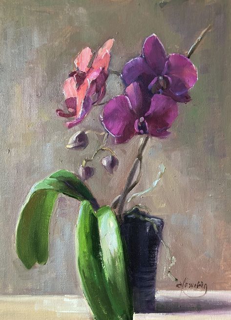 Bloomed again  by Elo Wobig Oil ~ 12 x 9 Paint Practice, Orchids Painting, Flower Still Life, Painting Inspo, Pink Orchids, Painting Flowers, Painting Gallery, Art Flowers, Flower Art Painting