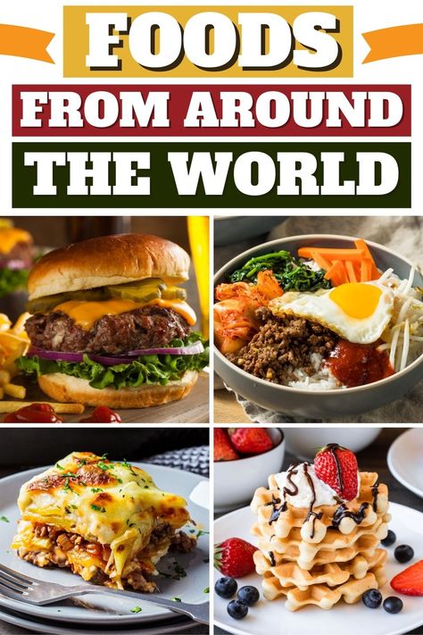 Devour your foodie bucket list with these traditional foods from around the world. Visit everywhere from England to Thailand with these easy and tasty meals. Around The World Dinner Ideas, Dinner Around The World Ideas, Around The World Dinner Party, International Potluck Ideas, Around The World Party Food, Around The World Food Ideas For Party, International Food Party, Food From Other Countries, Cultural Meals