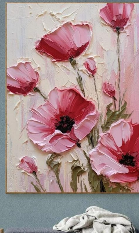 100% Handmade Oil Painting, Pink Poppy Flower Oil Painting, Handmade Flower Wall Art Picture Living Room Bedroom Decor no Frame - Etsy Hong Kong Oil Flowers Painting, Poppy Flower Painting Acrylics, Flower Painting Ideas On Canvas, Flowers Painting Abstract, Wall Art Painting Ideas, Pink Poppy Flower, Pink Flowers Painting, Paintings For Bedroom, Poppy Flower Painting