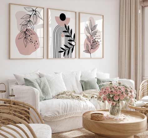 Grey and blush pink living room