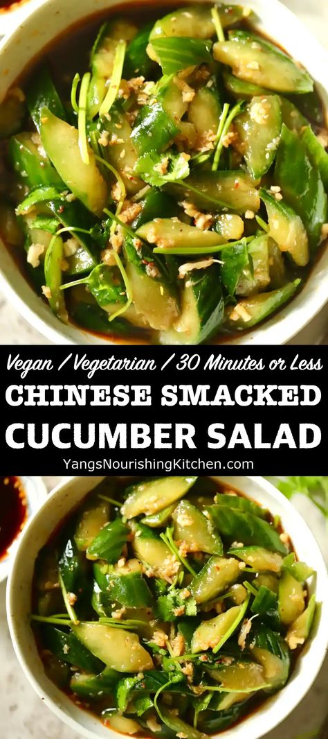 Vegan Cucumber Salad Asian, Chinese Garlic Cucumber Salad, Kirby Cucumber Recipes, Make Ahead Chinese Recipes, Smacked Cucumber Salad, Vegan Cucumber Recipes, Smacked Cucumber, Smashed Cucumbers, Asian Veggies