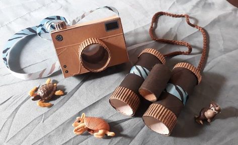 Safari Vest Diy, Diy Binoculars For Kids, Diy Binoculars, Bird Theme Parties, Camping Theme Birthday, Binoculars For Kids, Baby Shawer, Animal Crafts For Kids, Dino Party