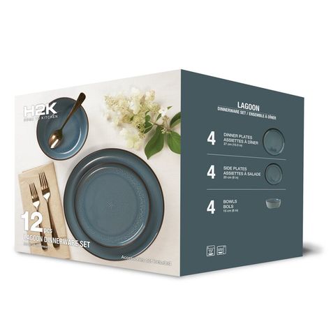 Safdie & Co. Inc. Lagoon 12 Piece Dinnerware Set, Service for 4 | Wayfair Kitchenware Packaging, Earthy Aura, Industrial Branding, Cookware Packaging, Set Packaging, Kitchen Buffet, Stoneware Dinnerware Sets, Holiday Meals, Stoneware Dinnerware