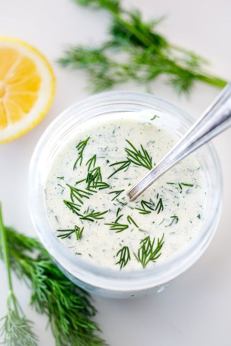 Dill Ranch Dressing, Dill Ranch, Creamy Basil Dressing, Dressing From Scratch, Homemade Salad Dressing Recipes, Vegan Salad Dressing Recipes, Feasting At Home, Potato Salad Dressing, Buttermilk Ranch Dressing