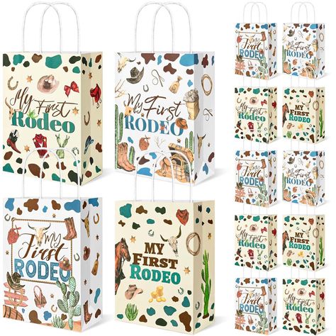 PRICES MAY VARY. Wild Western-themed party favor bags: Our set of 24 Pcs My First Rodeo Birthday Party Favor Bags brings a vivid western touch to any boy's 1st birthday celebration. Each bag is thoughtfully designed with handles for easy carrying and features bright colors showcasing cowboy hats, boots, and bow prints. These bags fully embody the spirit of the wild west and will add a touch of excitement to your party. High-quality materials: Made from high-quality paper, our Cowboy Paper Gift G First Rodeo Birthday Party Favors, 1st Rodeo Party Favors, First Rodeo Birthday Favors, Rodeo Candy Bags, My First Rodeo Candy Bags, My First Rodeo Birthday Party, First Rodeo Birthday Party, My First Rodeo Birthday, Western Themed Party