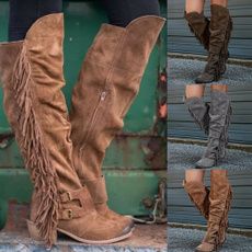 Wish - Shopping Made Fun Ladies Dress Boots, Khaki Heels, Tassel Boots, Tassel Heels, Boots Vintage, Womens Chunky Heels, Suede Tassel, Dress Boots, Fringe Boots