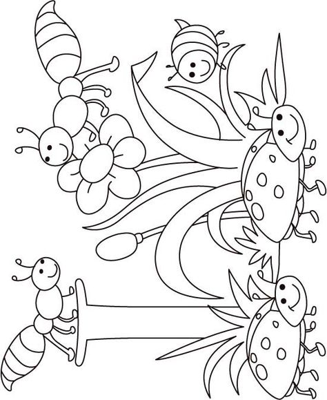 Thematic coloring pages for each letter Ryan Sullivan, Insect Coloring Pages, Bug Coloring Pages, Garden Bugs, Spring Coloring Pages, Colouring Printables, Pola Sulam, Coloring Book Pages, Coloring Pictures