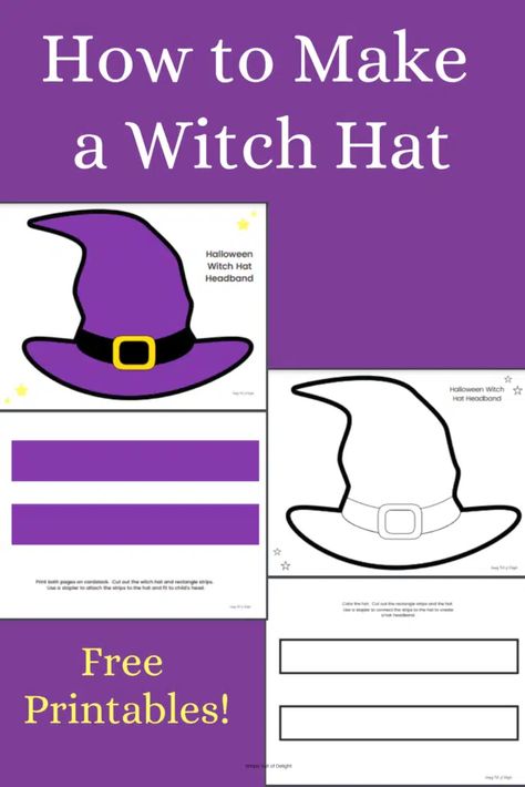 witch hat headband Halloween Crafts For Kids Preschool Witch, Free Printable Halloween Hats, Witch Craft For Preschoolers, Preschool Witch Crafts, Witch Crafts For Kids Preschool, Witch Craft Preschool, Preschool Headbands, Halloween Headband Craft, Halloween Hat Craft