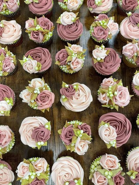 Dusty Rose Bridal Shower Cake, Babyshower Cupcakes For Girl, Boho Baby Shower Cupcakes Girl, Baby In Bloom Cupcake Ideas, Rose Garden Baby Shower Theme, Baby Girl Cupcake Ideas, Baby Shower Cupcakes For Girl, Boho Cupcakes Baby, Roses Baby Shower Theme