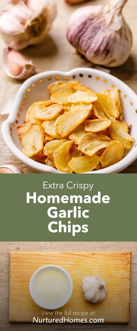 Garlic Chips Recipe, Farm Recipes, Garlic Chips, Homemade Foods, Homemade Chips, Skillet Cooking, Crunchy Snack, Garlic Recipes, Chips Recipe