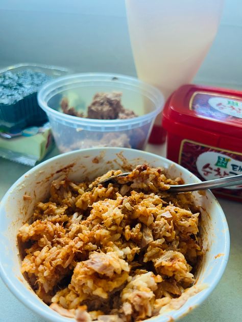 Tuna Mayo Rice Bowl, Tuna Mayo Rice, Gochujang Rice, Tuna Rice Bowl, Tuna Bowl, Tuna Rice, Kewpie Mayo, Tuna Mayo, Korean Side Dishes