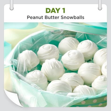 25 Days of Christmas Cheer :: Day 1 :: Peanut Butter Snowballs from Taste of Home -- shared by Wanda Regula, Birmingham, Michigan Peanut Butter Snowballs, Snowballs Recipe, Birmingham Michigan, Gluten Free Candy, Butter Balls, Peanut Butter Balls, Peanut Butter Recipes, Candy Cookies, Homemade Candies