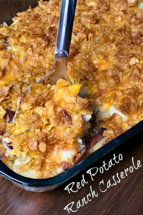 Red Potato Ranch Casserole - Plowing Through Life Loaded Red Potato Casserole, Red Potato Dinner Recipes, What To Do With Red Potatoes, New Red Potato Recipes, Red Potato Casserole Recipes, Red Potato Side Dishes, Recipes With Red Potatoes, Red Potato Casserole, Ranch Potato Casserole