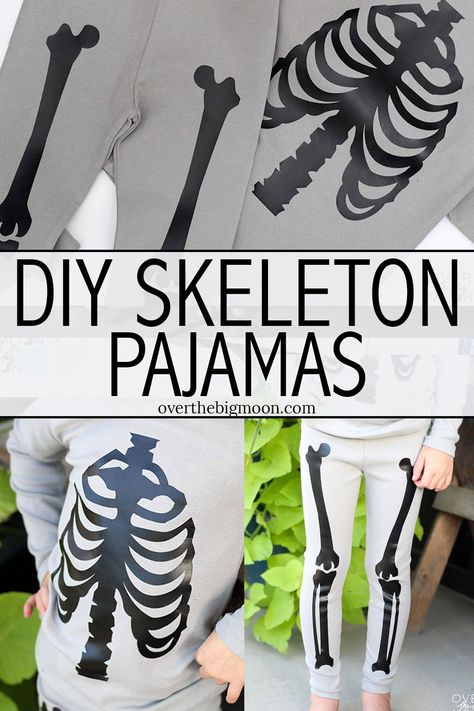 DIY Halloween Skeleton Pajamas Cricut Skeleton Costume, Diy Skeleton Costume, Old Pajamas, Skeleton Costume Diy, Diy Halloween Skeleton, Skeleton Pajamas, Diy Girls Costumes, Diy Skeleton, Modern Home Office Design