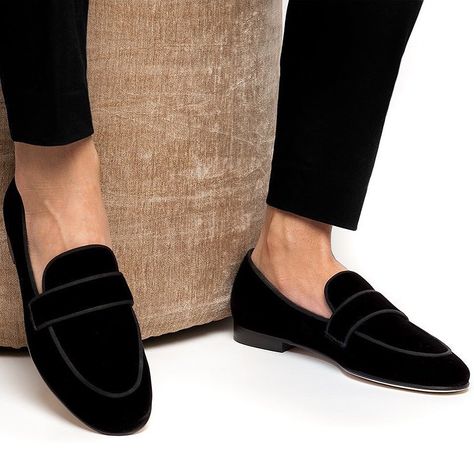 Holiday’s musthave  Bolero Velour Black Slippers • Black velvet slippers with gros-grain profiled details  Shop online on… Black Loafers Men, Spike Shoes, Velvet Slippers, Black Slippers, Velvet Shoes, Black Loafers, Driving Shoes, Prom Wedding, Wedding Men