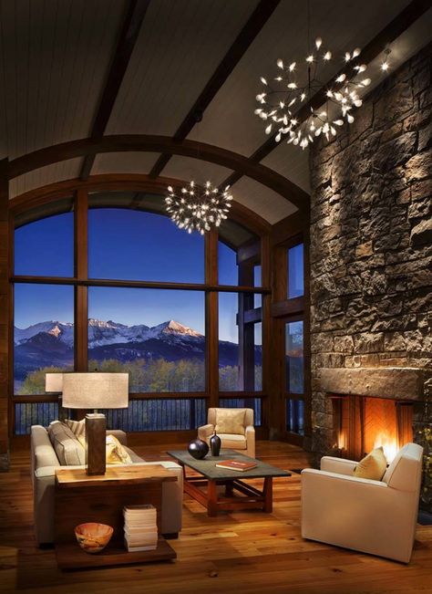 Colorado mountain cabin perfectly frames views of Mount Wilson Cabin Room Design, Cozy Mountain Home, Colorado Cabins, Room Deco, Colorado Homes, Mountain Homes, Rustic Living, Mountain Cabin, Rustic Living Room