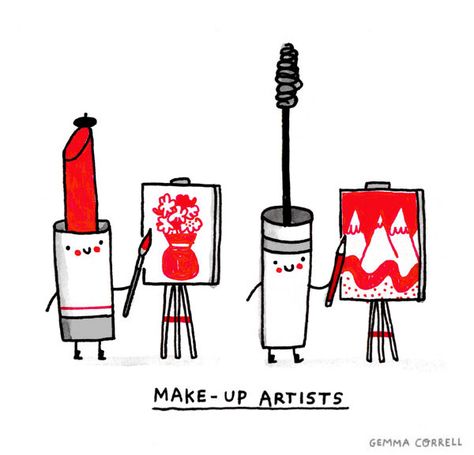 Make-Up Artists by gemma correll, via Flickr Makeup Puns, Brush Illustration, Punny Puns, Makeup Illustration, Visual Puns, Cute Puns, Funny Illustration, Clean Humor, Funny Puns