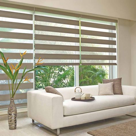 Large Windows Living Room, Cortina Roller, Curtains Pictures, Contemporary Windows, Zebra Blinds, Living Room Blinds, Blinds Design, House Blinds, Bedroom Windows