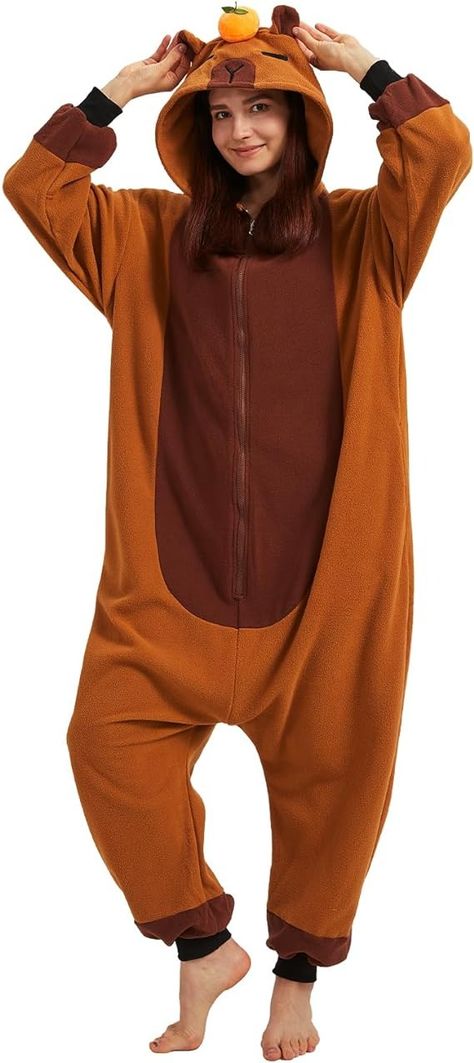 Amazon.com: AMAMHAHAVA Cute Capybara Onesie Pajamas Adult Halloween Onesie Pajamas with Orange Hood : Clothing, Shoes & Jewelry Halloween Costume Onesie, Onesie Costumes, Cute Capybara, Halloween Onesie, Pretty Halloween Costumes, Adult Pajamas, Halloween Costumes Friends, Onesie Pajamas, One Piece Pajamas