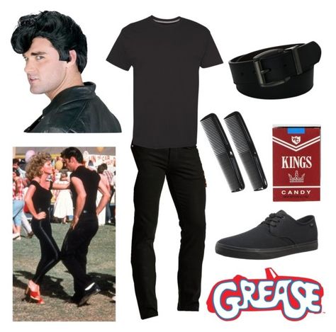 "Grease - Danny Zuko Costume" by itsafabulouslife ❤ liked on Polyvore featuring Hanes, Levi's, men's fashion and menswear Grease Outfits 1950s Men, Mens 50s Costume, Apollo Costume, Danny Zuko Costume, Zuko Costume, Grease Couple Costumes, T Birds Grease, Greece Costume, Programme Design