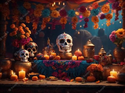 Xolo Dog, Festival Of The Dead, Festival Table, Dead Images, Decorated Table, Flowers And Candles, Day Of The Dead Party, Skull With Flowers, Halloween Wallpaper Iphone Backgrounds