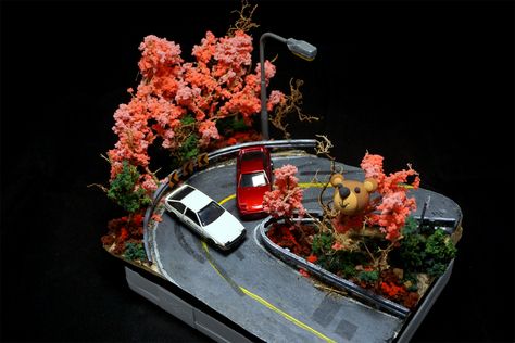 Car Diorama Ideas, Model Car Diorama, Hotwheels Diorama Diy, Hot Wheels Garage Diy, Hot Wheels Diorama, Hot Wheels Cars Display, Hot Wheels Diy, Kombi Trailer, Car Diorama