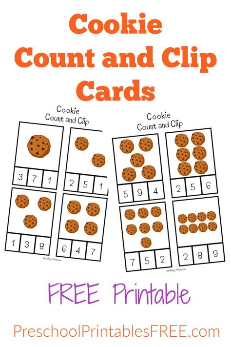 Count and clip cards for preschoolers. Count the cookies and clip the numeral with a wooden clothespin. Free printable counting activity for kids. #countingcards #preschoolactivity #freeprintable Counting Clip Cards Free Printable, Cookie Worksheets Preschool, Cookie Counting Printable, Count And Clip Cards Free, Clip Cards Free Printable, Cookie Counting, Letter C Activities, Counting Clip Cards, Counting Activity