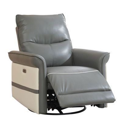 This power glider swivel rocker recliner is a versatile addition to any nursery or living room. With a 270° swivel function and smooth gliding motion, it offers effortless flexibility for feeding, soothing, or relaxing. The quiet electric recline mechanism allows you to adjust the recline angle between 110° and 160°, ensuring customized comfort. Upholstered in premium faux leather, this recliner combines a sleek, luxurious appearance with durability and easy maintenance. The generously padded ba Reading Recliner, Modern Recliner, Reclining Chair, Back Massager, Single Sofa Chair, Grey Furniture, Rocker Recliners, Home Theater Seating, Leather Recliner